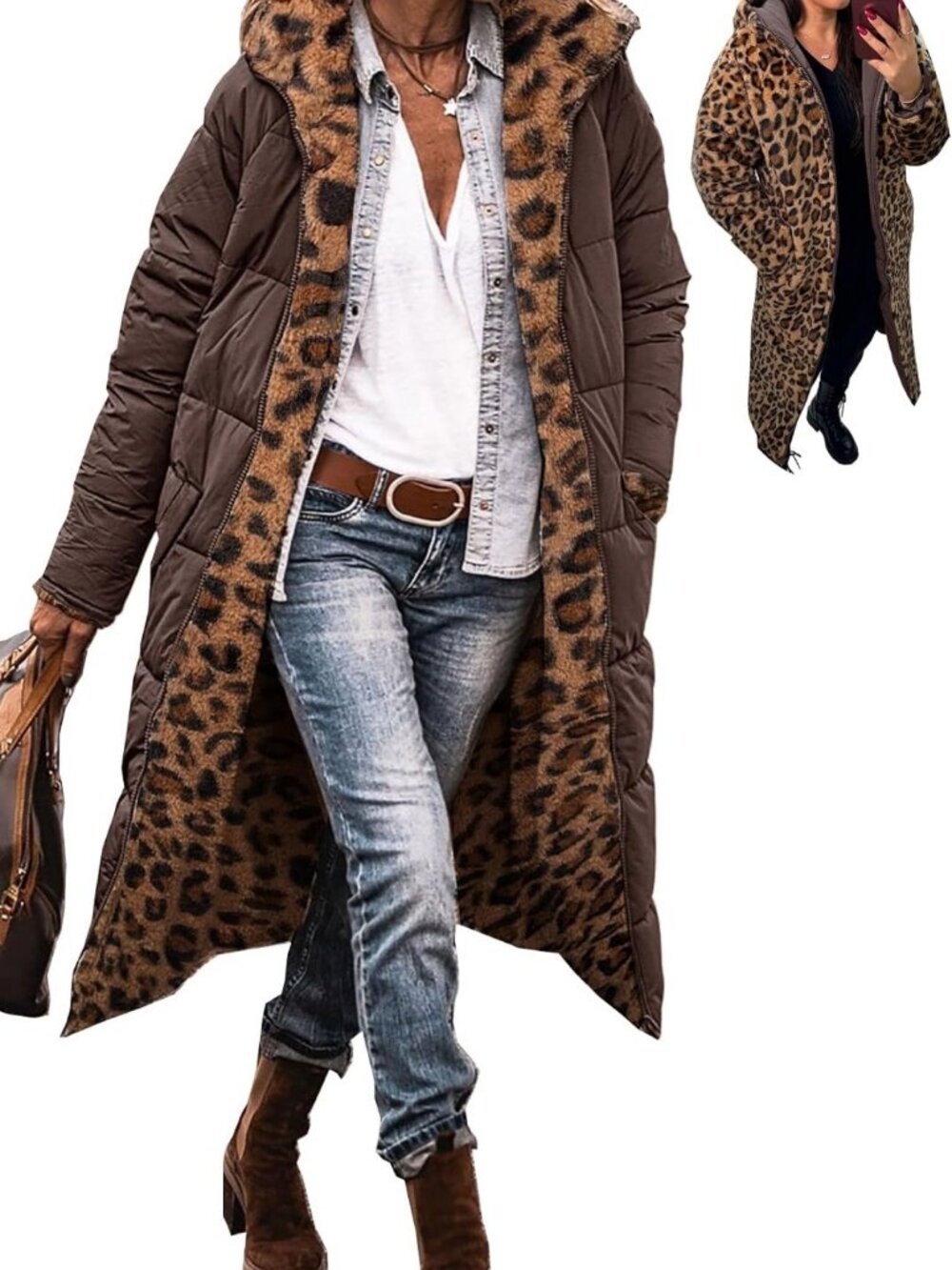 Cozy Reversible Long Puffer Jacket with Faux Fur Lining & Oversized Hood